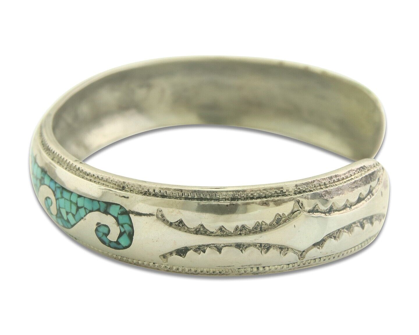 Navajo Bracelet 925 Silver Inlaid Turquoise Cuff Artist Signed LB C80s