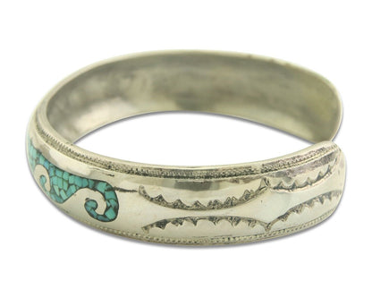 Navajo Bracelet 925 Silver Inlaid Turquoise Cuff Artist Signed LB C80s