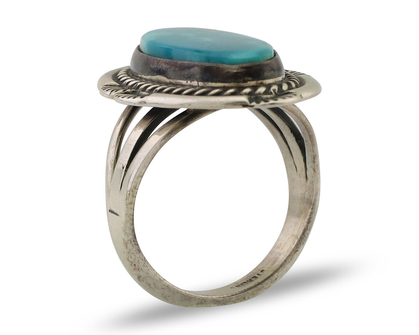 Navajo Ring 925 Silver Natural Turquoise Native American Artist C.80's