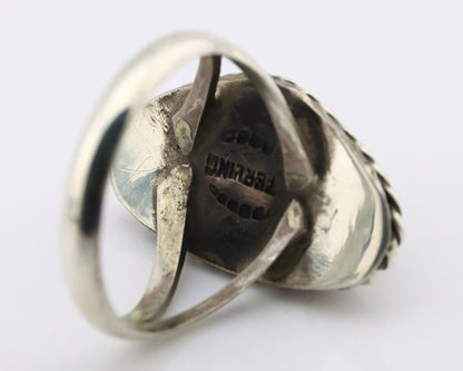 Navajo Ring 925 Silver Natural Turquoise Artist Signed Rabbit Stick C.80's