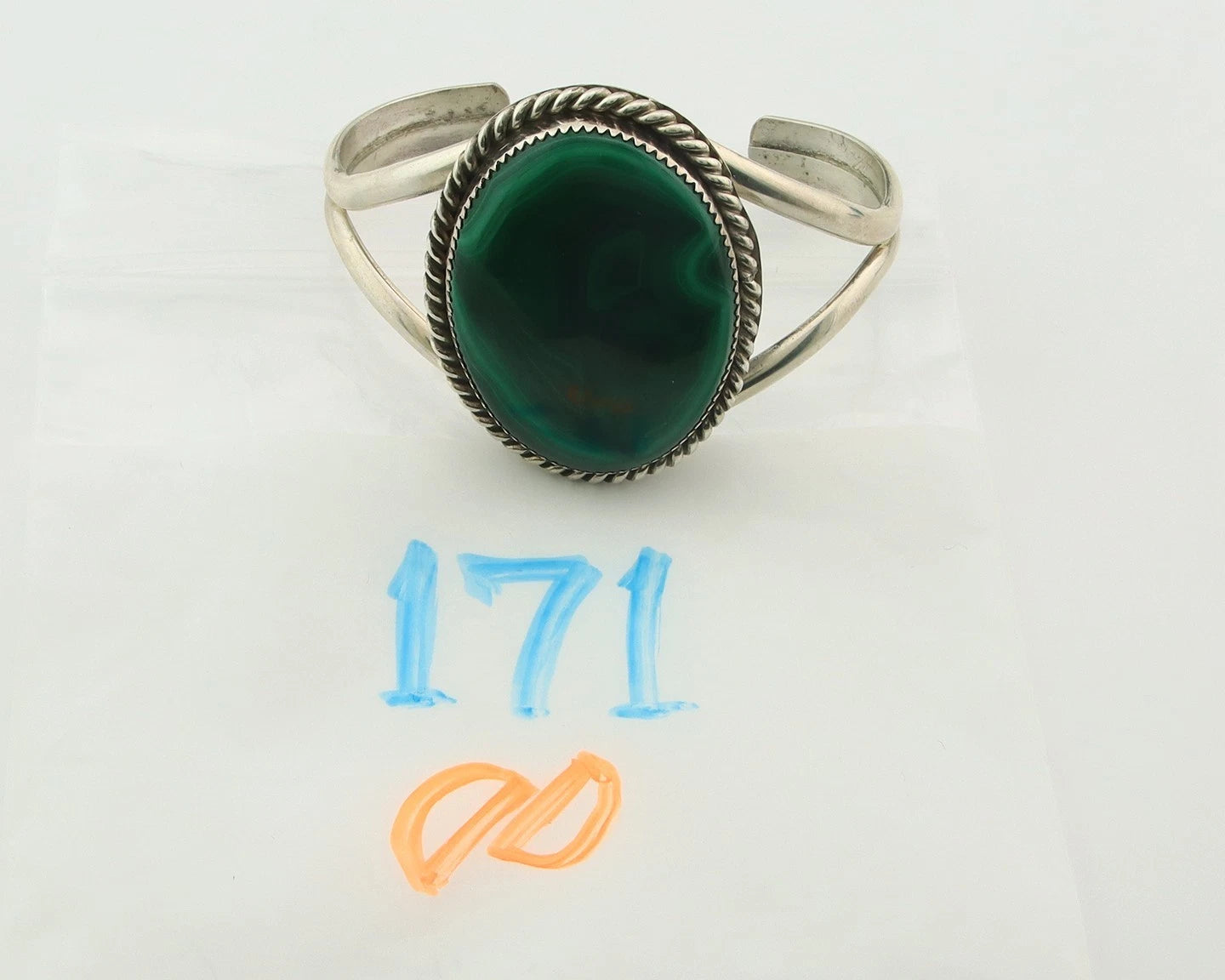 Navajo Cuff Bracelet Sterling Silver Natural Malachite Artist Signed JY