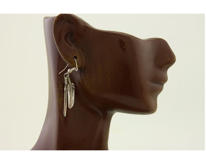 Navajo Earrings 925 Silver Dangle Eagle Feather Native American Artist C.80's