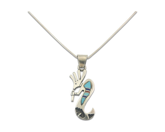 Navajo Kokopelli Necklace Sterling Silver Natural Gemstone Vintage Signed Paw