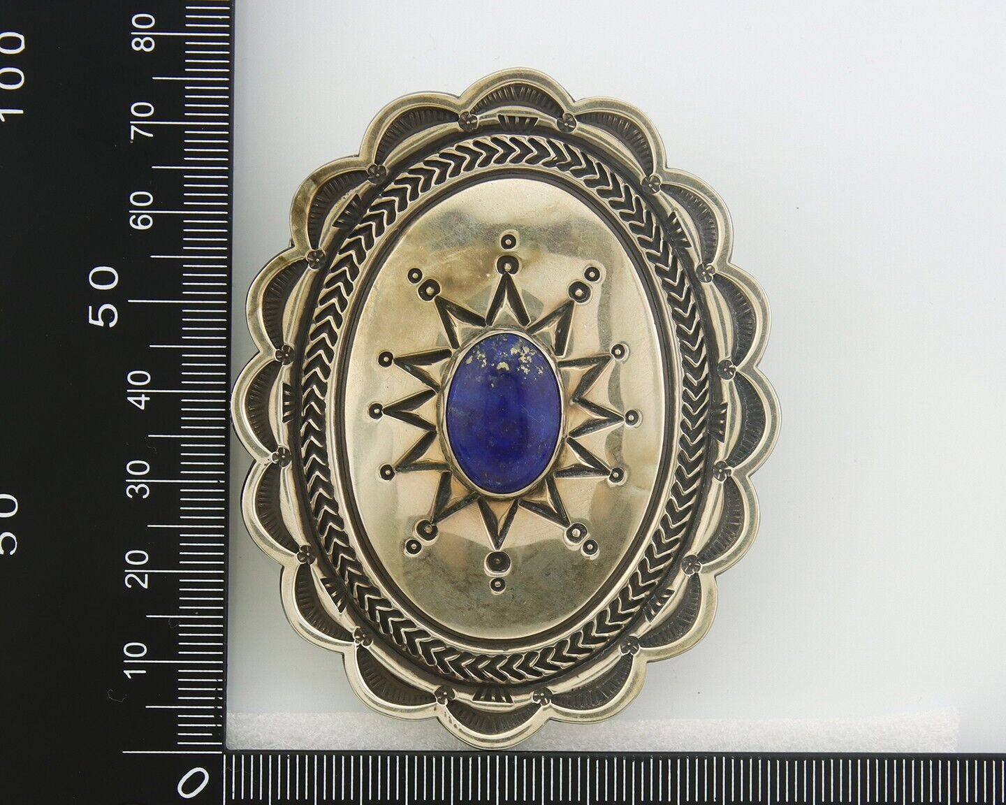 Navajo Belt Buckle 925 Sterling Silver Artist Lapis Signed Lloyd Nelson C.80's