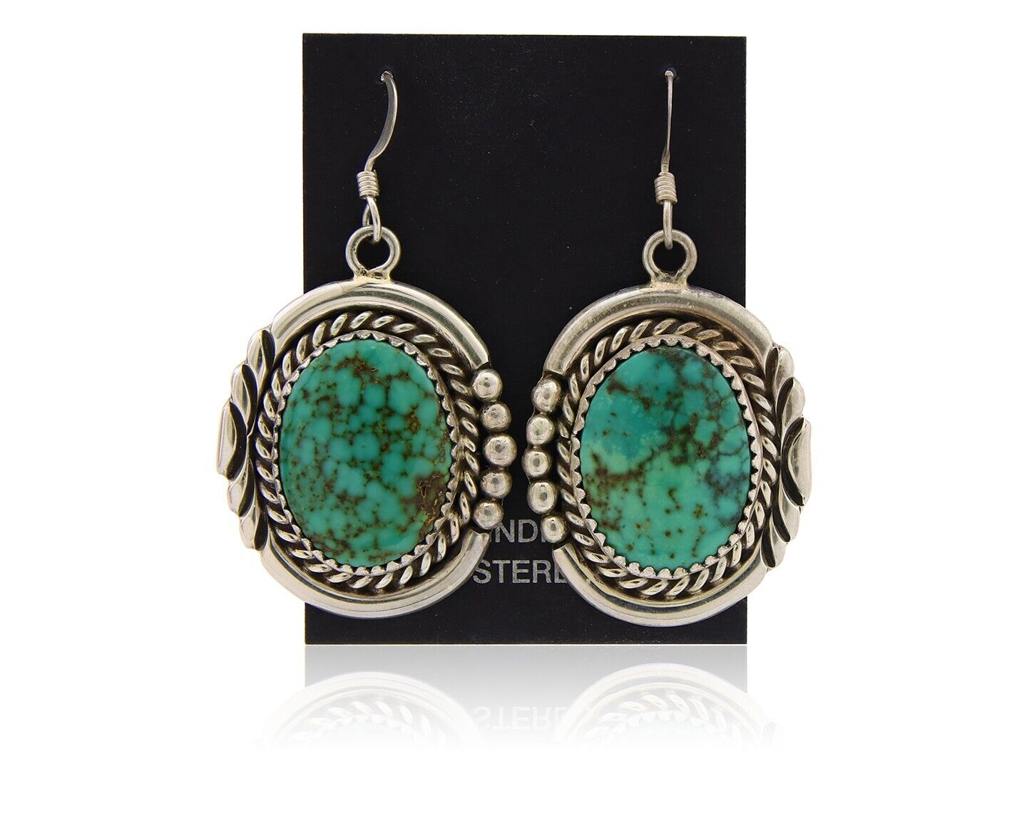 Navajo Earrings 925 Silver Dangle Natural Spiderweb Turquoise Native Artist C80s
