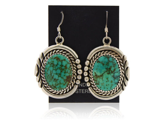 Navajo Earrings 925 Silver Dangle Natural Spiderweb Turquoise Native Artist C80s