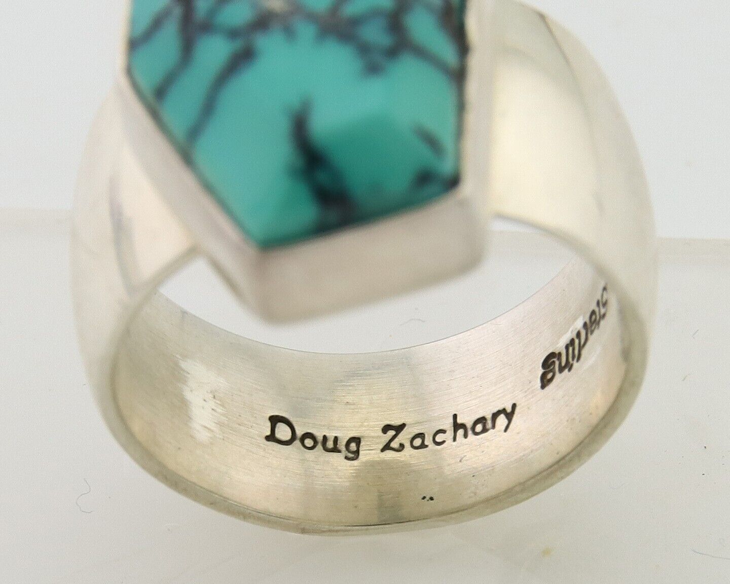 Navajo Ring .925 Sterling Blue Turquoise Artist Signed Doug Zachary C.80's