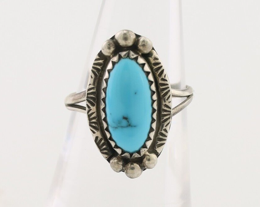 Navajo Ring 925 Silver Sleeping Beauty Turquoise Artist Signed SC C.80's
