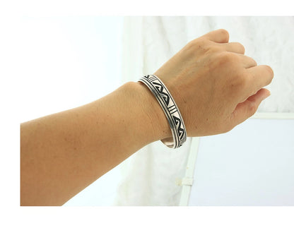 Navajo Cuff Bracelet 925 Sterling Silver Vintage Hand Stamped Signed T Singer
