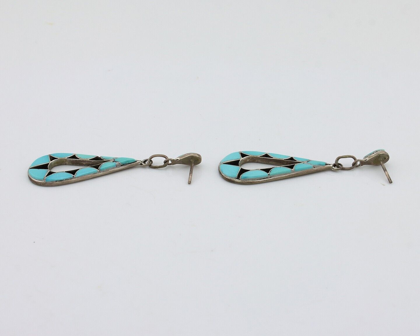 Navajo Handmade Earrings 925 Silver Blue Turquoise Native Artist C.80s