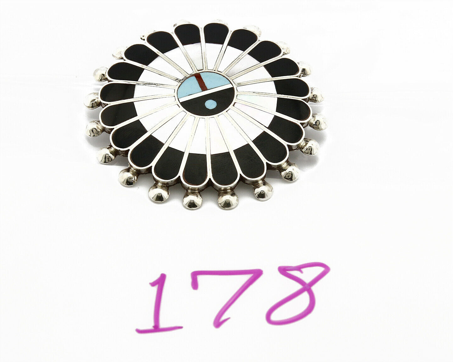 Zuni Signed Artist Victoria Unkestine Inlaid .925 SOLID Silver Tewa Pendant Pin