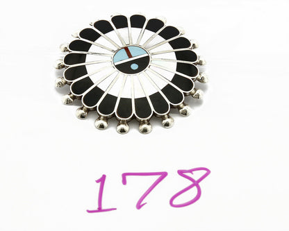 Zuni Signed Artist Victoria Unkestine Inlaid .925 SOLID Silver Tewa Pendant Pin