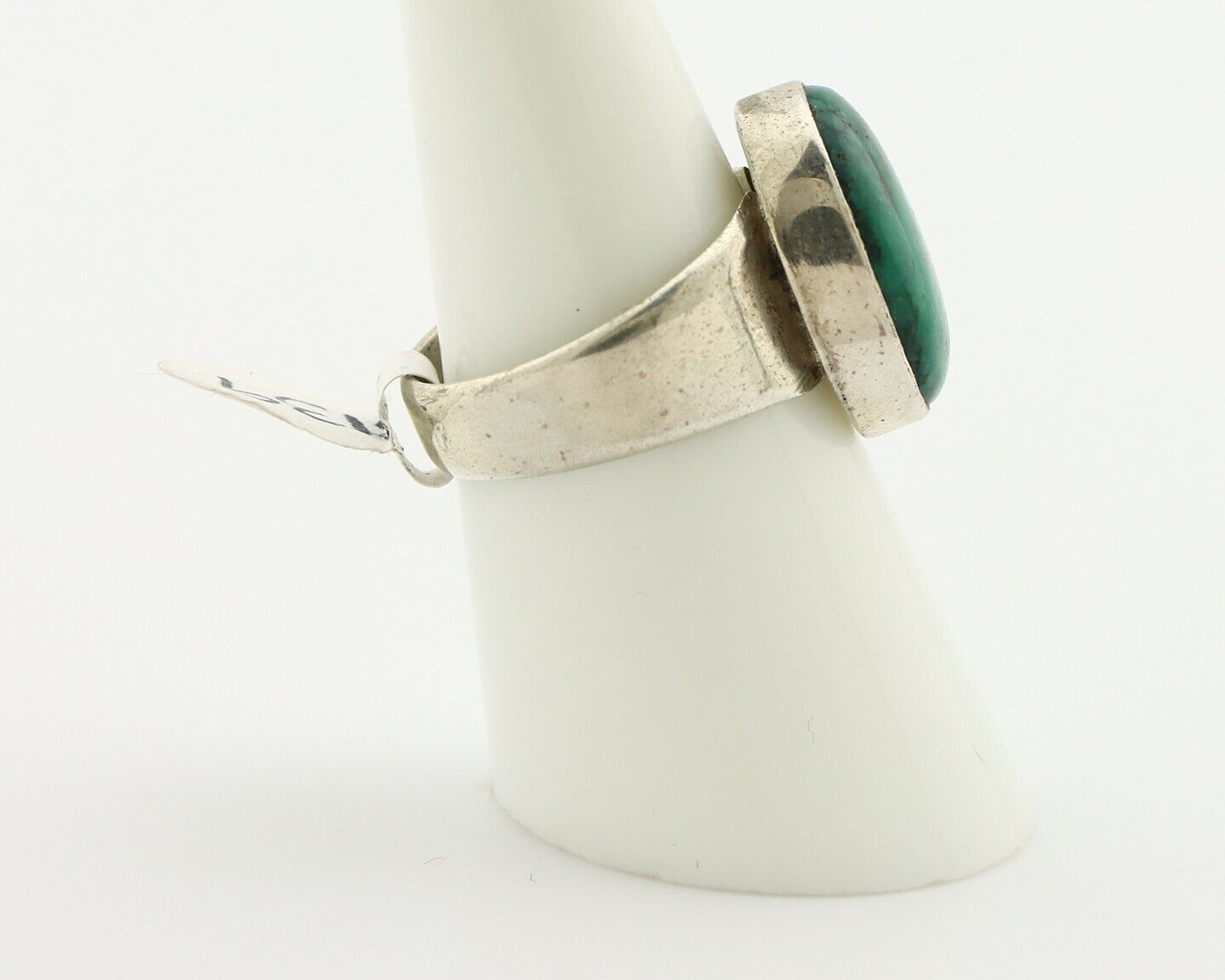 Navajo Ring 925 Silver Natural Green Turquoise Artist Signed Sunrise C.80's