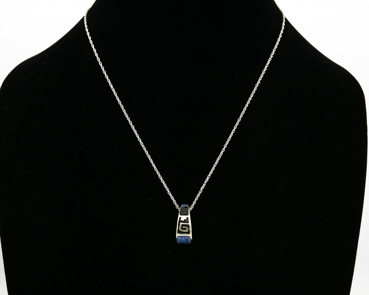 Navajo Inlaid Gemstone Pendant .925 Silver Handmade Signed Mouse Logo C.80's