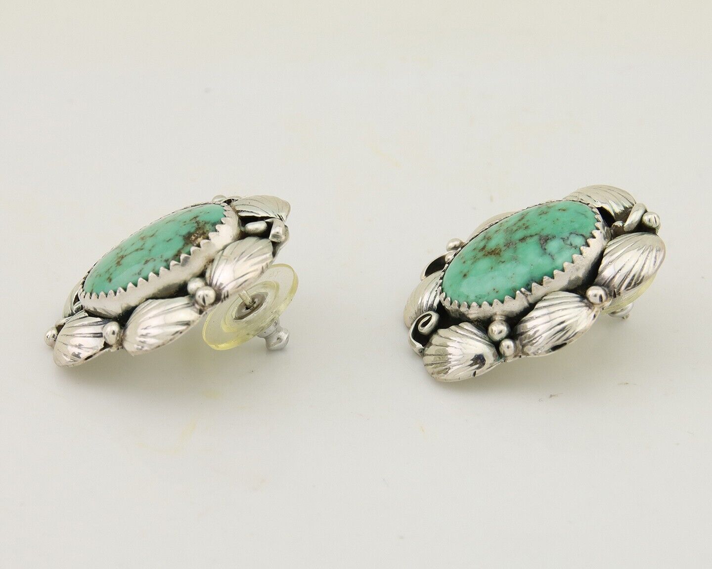 Navajo Earrings 925 Silver Green Turquoise Native Artist C.80's