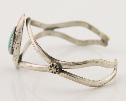 Navajo Hand Stamped Cuff Bracelet Turquoise 925 Silver Native American Artist