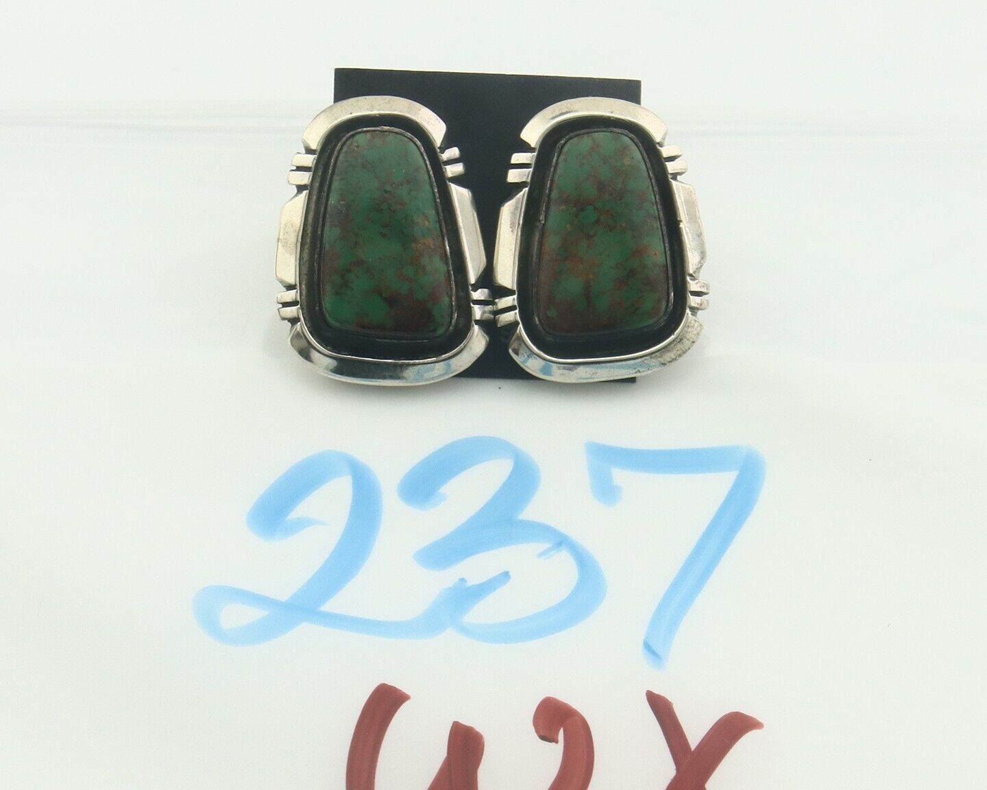 Navajo Earrings 925 Silver Natural Turquoise Native Artist EL C.80's