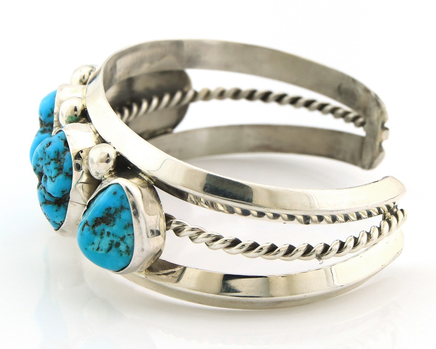 Men Navajo Bracelet Sterling Silver Handmade Nugget Turquoise Signed JR