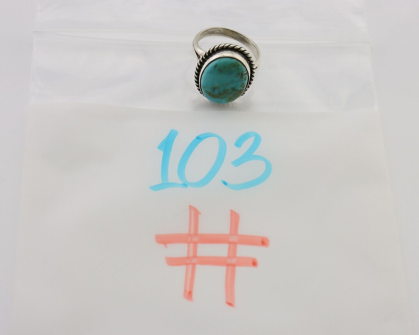 Navajo Ring 925 Silver Kingman Turquoise Native American Artist C.80's