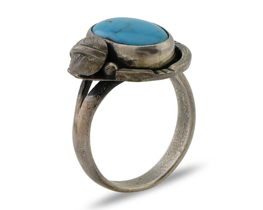 Navajo Handmade Ring 925 Silver Blue Turquoise Artist Signed RL C.80's
