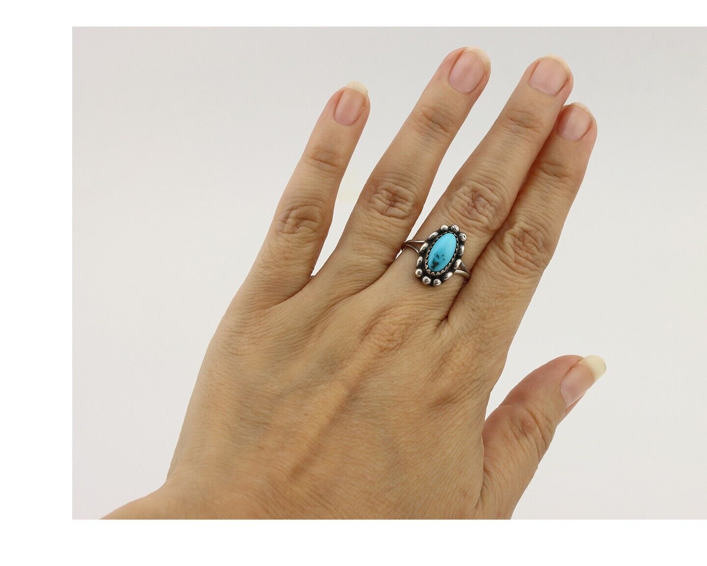 Navajo Ring 925 Silver Sleeping Beauty Turquoise Signed SkyStone Creations C80s