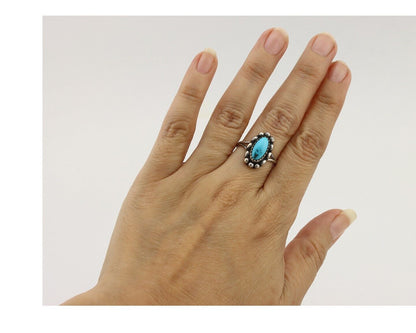 Navajo Ring 925 Silver Sleeping Beauty Turquoise Signed SkyStone Creations C80s