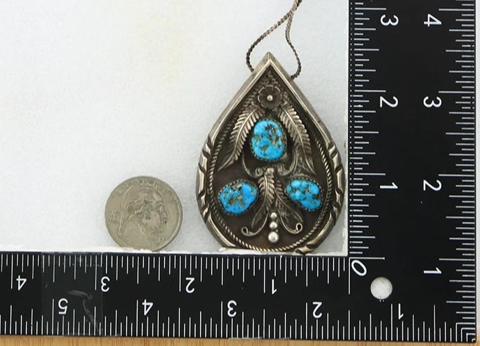Navajo Necklace Sterling Silver Turquoise Vintage Signed L.D. Old Pawn