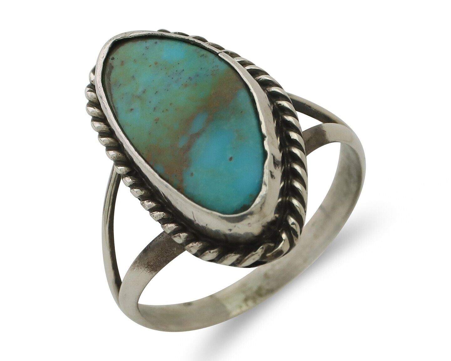 Navajo Ring 925 Silver Blue Gem Turquoise Artist Signed Rabbit Stick C.80's