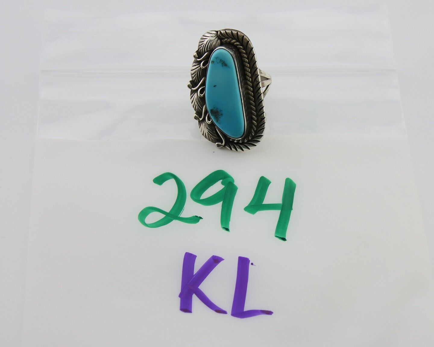 Navajo Ring 925 Silver Natural Blue Turquoise Artist Signed Thomas C.80's