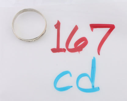 Navajo Hand Stamped Band 925 Silver 5.0 mm Signed Larry Chavez Size 11 C.80's