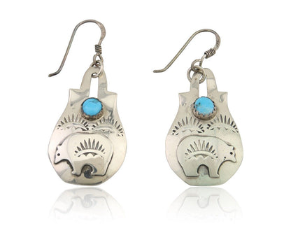 Navajo Dangle Earrings 925 Silver Natural Turquoise Artist Signed L. Ramon C.80s