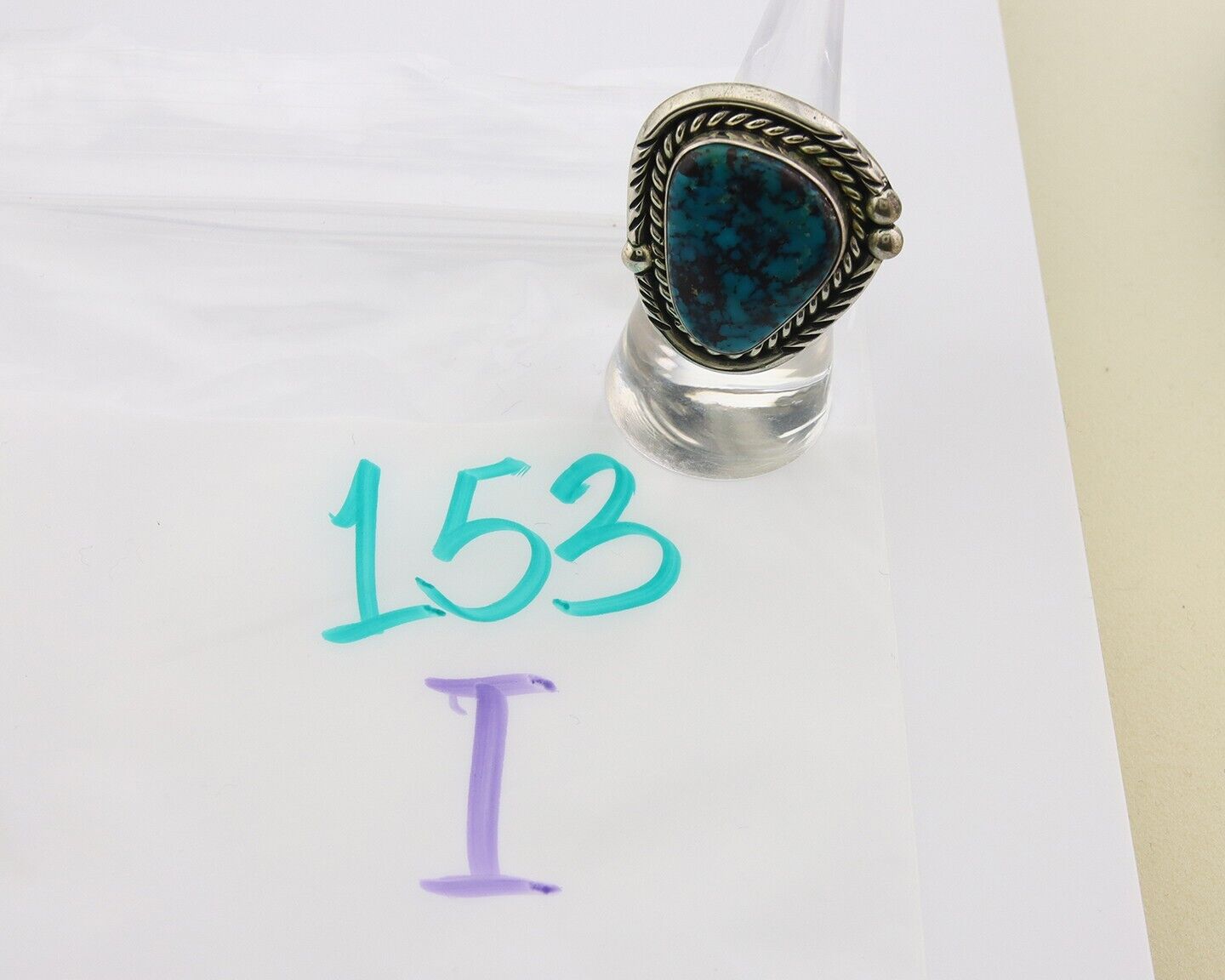 Navajo Ring 925 Sterling Natural Blue Turquoise Signed Ben S C.80's Size 7.0