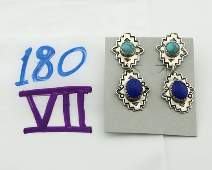 Navajo Earrings Sterling Silver Lapis & Truquoise Vintage Signed Mary Ellen