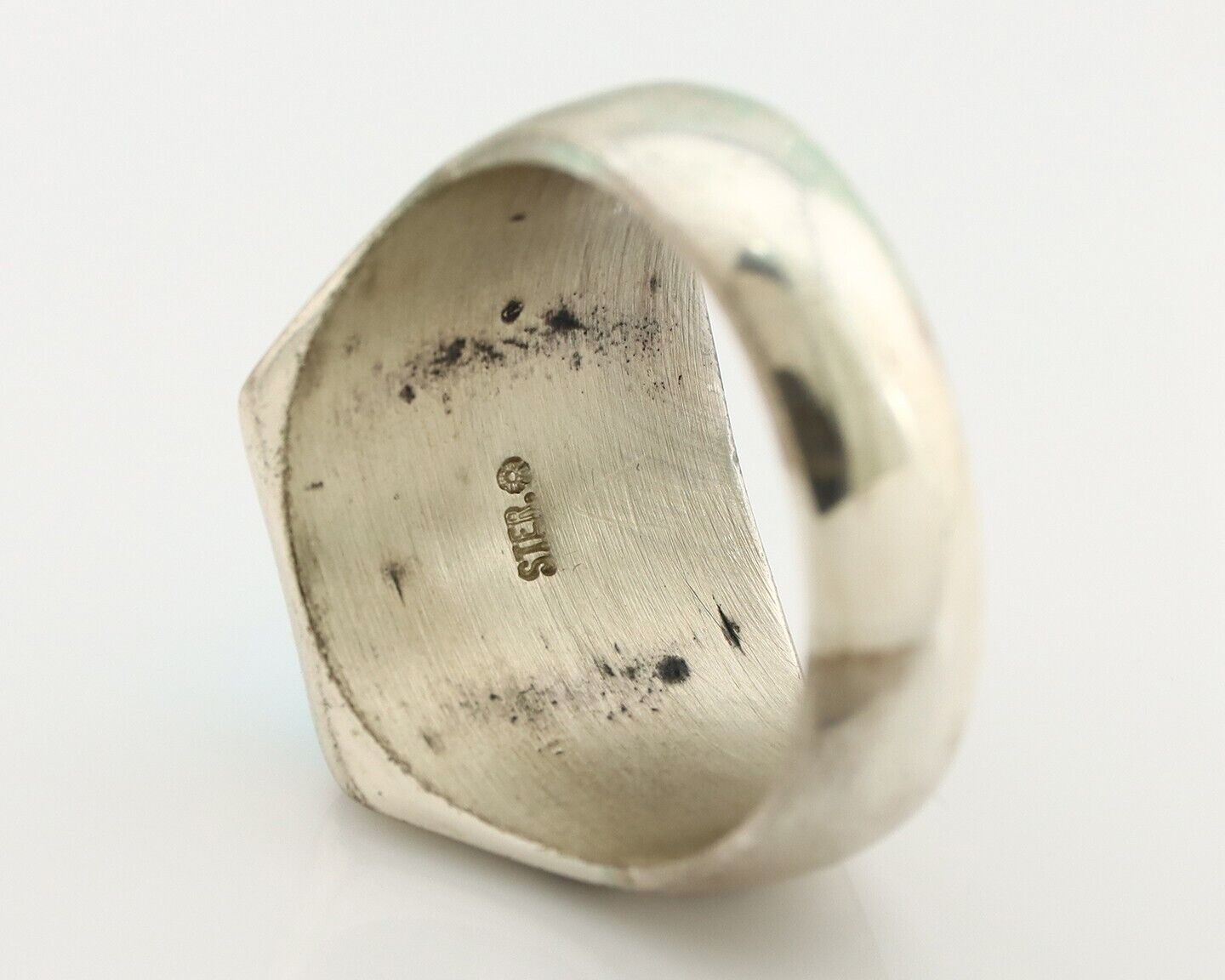 Navajo Ring 925 Silver Kingman Turquoise Signed Sun Bell Silver Company C.80's