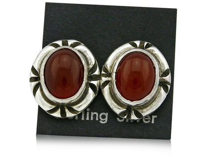 Navajo Hand Stamped Natural Mined Cornelian .925 SOLID Silver Stud Earrings