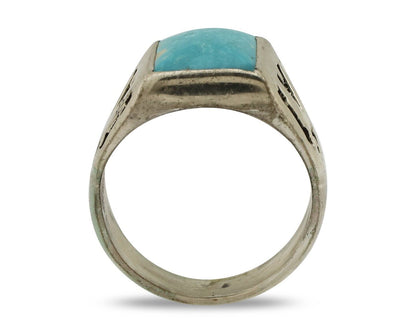 Navajo Ring 925 Silver Kingman Turquoise Signed Sun Bell Silver Company C.80's
