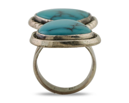 Navajo Handmade Ring 925 Silver Natural Tuquoise Artist Signed RD C.80's