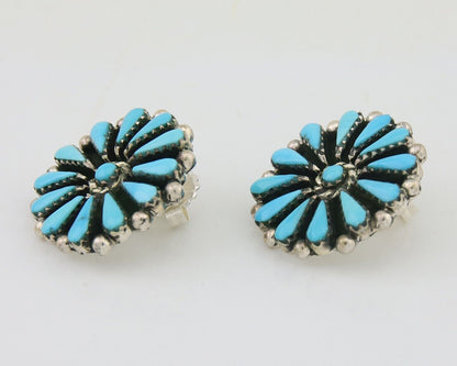 Navajo Petit Point Earrings 925 Silver Turquoise Signed Benson Yazzie C.80's