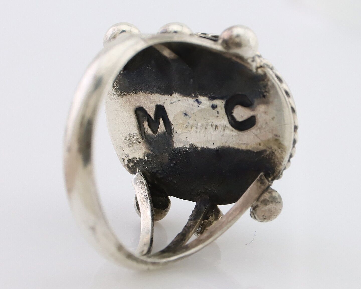 Navajo Ring 925 Silver Natural Blue Turquoise Artist Signed MC C.80's