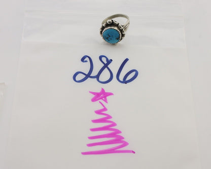 Navajo Ring 925 Silver Sleeping Beauty Turquoise Artist Signed SC C.80's