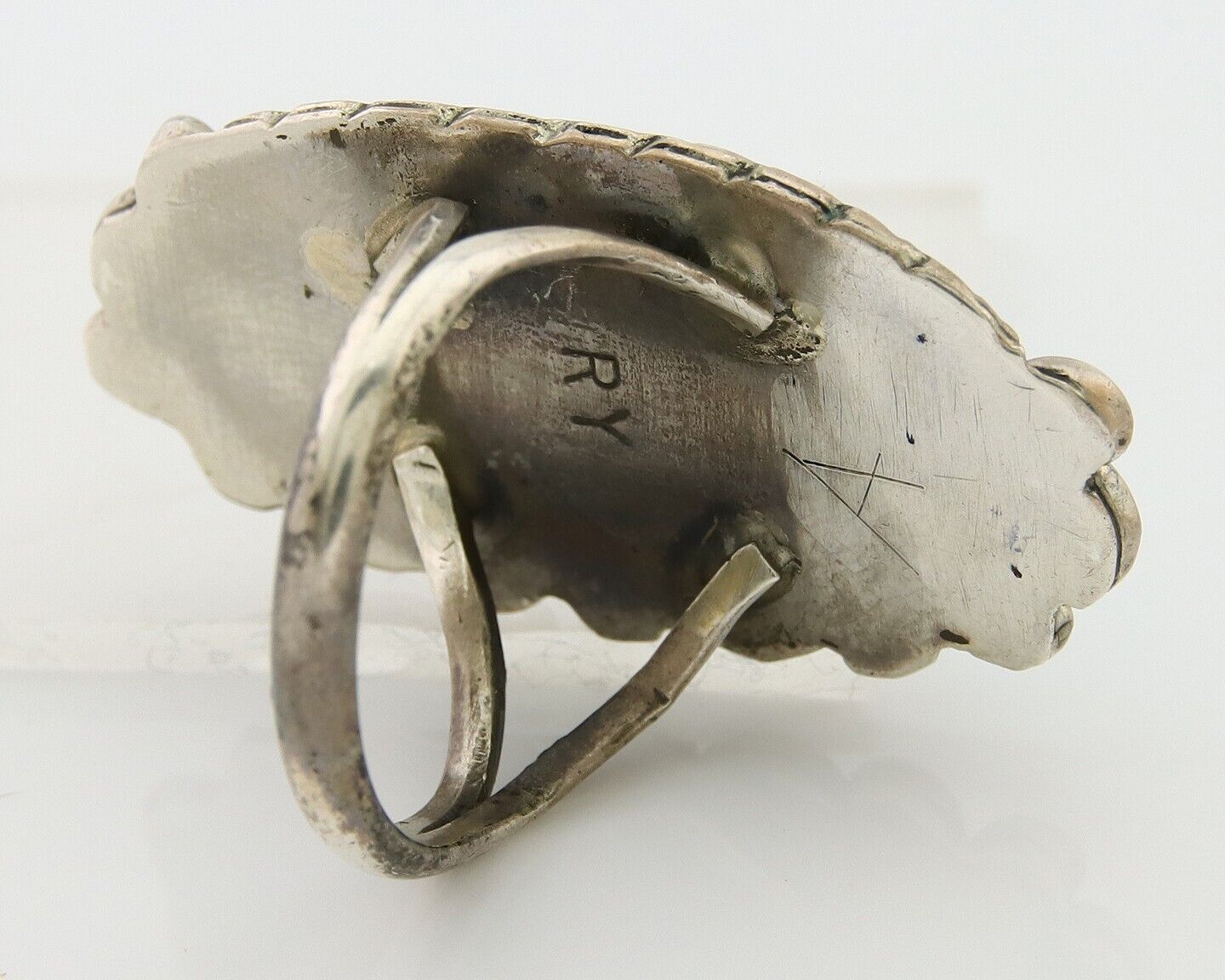 Navajo Ring .925 Sterling Blue Turquoise Artist Signed R Yazzie C.80's