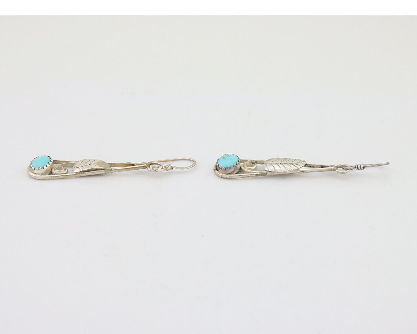 Navajo Dangle Earrings 925 Silver Natural Blue Turquoise Artist Signed JB C.80's