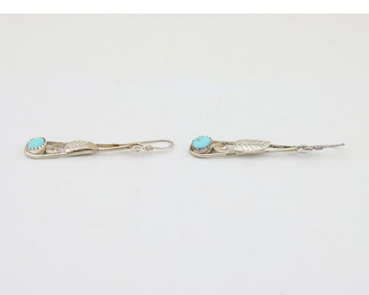 Navajo Dangle Earrings 925 Silver Natural Blue Turquoise Artist Signed JB C.80's