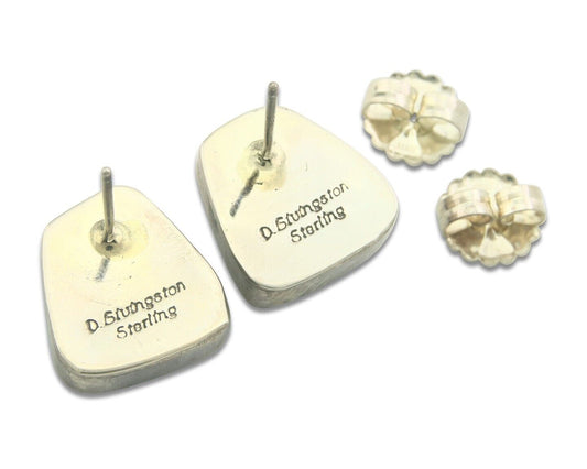 Navajo Earrings 925 Silver Turquoise Native Artist Signed W Denetdale C.80's