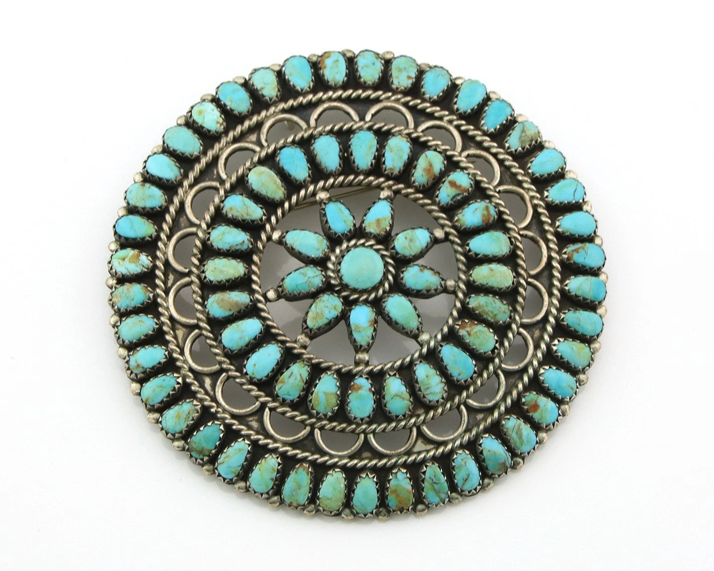 Navajo Handmade Pin Sterling Silver Turquoise Vintage Artist Signed LMB
