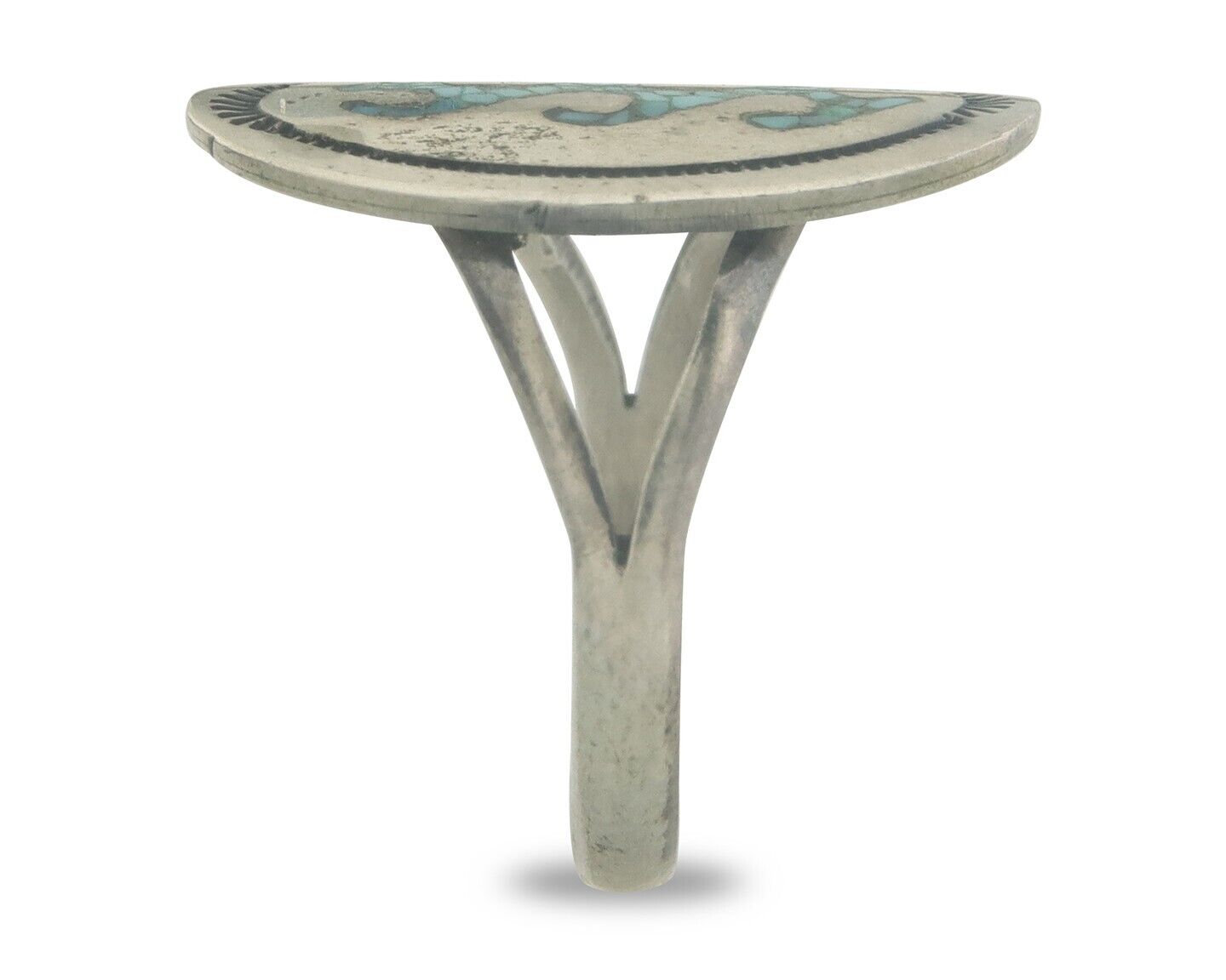 Navajo Ring 925 Sterling Natural Chip Inlay Blue Turquoise C.80's Size 7.0