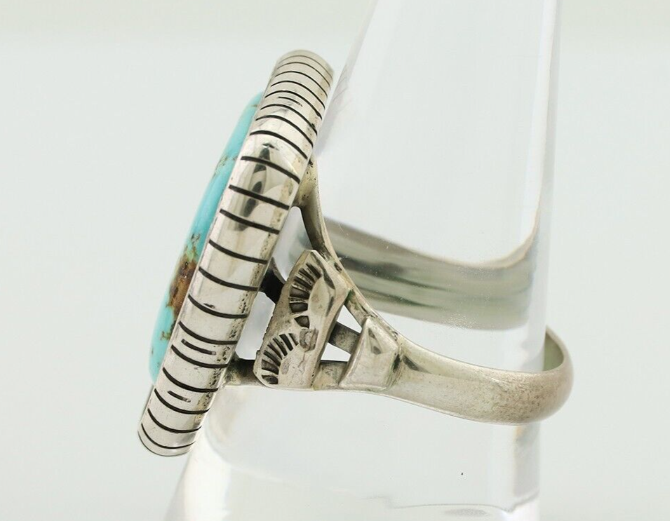 Navajo Handmade Ring 925 Silver Natural Turquoise Signed M Montoya C.80's
