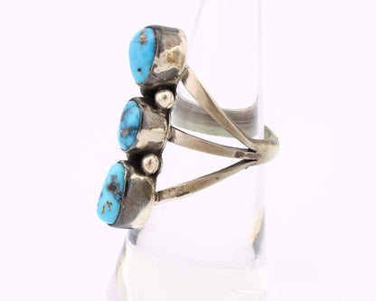 Navajo 3 Stone Ring 925 Silver Blue Turquoise Native American Artist C.80's