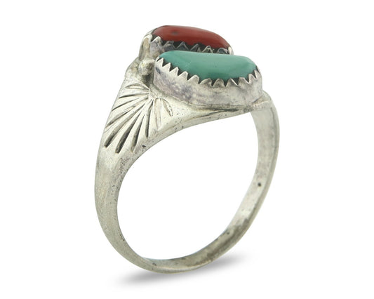 Vintage Navajo Ring 925 Sterling Silver Natural Gemstone Authentic Size 8.0