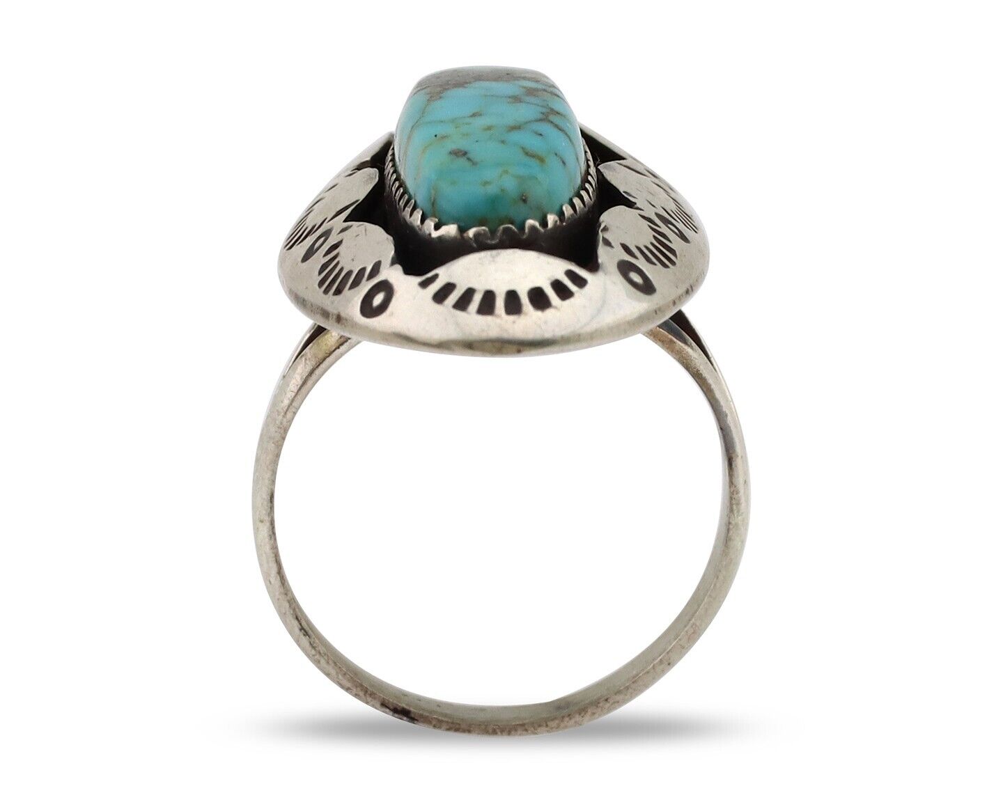 Navajo Ring 925 Silver Natural Kingman Turquoise Native American Artist C.80's